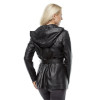 Black Hooded Genuine Leather Coat for Women - Image 4