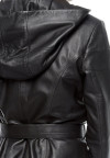 Black Hooded Genuine Leather Coat for Women - Image 7