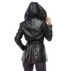 Black Hooded Genuine Leather Coat for Women - Image 5