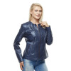 Midnight Blue Leather Coat for Women - Image 3