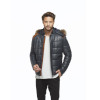 Bulging Hooded Navy Blue Leather Coat for Men - Image 6