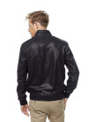 Navy Blue Suede Print Sport Leather Coat - Image 3