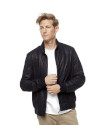 Navy Blue Suede Print Sport Leather Coat
