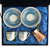 Traditional Copper Coffee Pot, Velvet Box, Porcelain Coffee Set - Image 2