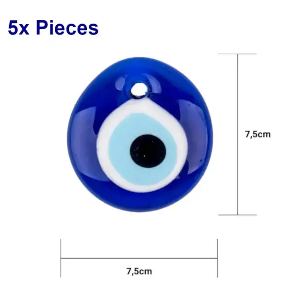 5 Pieces Classic Blue Evil Eye, Diameter 7.5 cm, Crystal Glass, Handmade - Image 2
